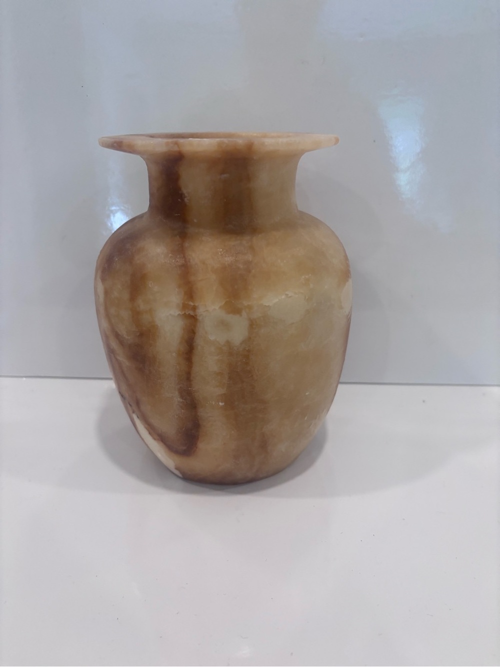 Vintage carved alabaster vase 7.5”